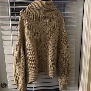 Cozy Cable Knit Turtleneck Sweater - Tan